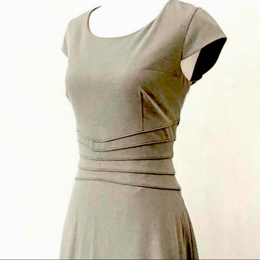 Calvin Klein Gray Cap Sleeve, Fit & Flare Dress with Piped Trim Waist - size 12